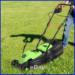 12 Amp 14-Inch Electric Push Lawn Corded Mower With Grass Bag Green