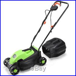 12 Amp 14-Inch Electric Push Lawn Corded Mower With Grass Bag Green