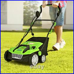 13Amp Corded Scarifier 15 Electric Lawn Dethatcher with50L Collection Bag Green