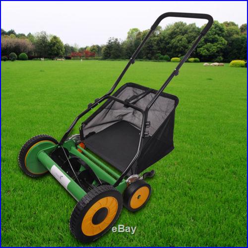 16in Classic Hand Push Reel Lawn Mower Grass Catcher 6 Adjustable Height Gift