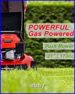 21 3-in-1 Gas Push Lawn Mower 170cc with Steel Deck Adjustable Height 8'' Wheel