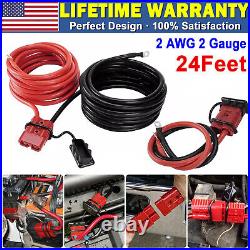 24FT Quick Disconnect Winch Power Cable, 2 AWG 2 Gauge Wiring For Winch Trailer