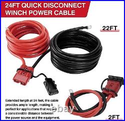 24FT Quick Disconnect Winch Power Cable, 2 AWG 2 Gauge Wiring For Winch Trailer