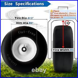 2Pcs 13x5.00-6 Flat Free Tire and Wheel for Lawn Mowers & Zero Turn Mowers