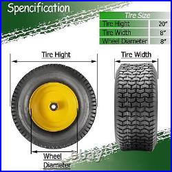 2Set 20x8.00-8 20x8-8 Lawn Mower Tires with Rims Lawn Tractor Turf Tires 4 Ply