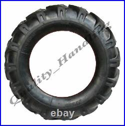 2 400-8 cleated tyres. Open cente, rotovator, lug, chevron + tubes 4ply pair
