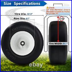 2 PCS Premium 13x6.5-6 Flat Free Tire & Wheel for Lawn Mowers & Zero Turn Mowers