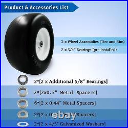 2 PCS Premium 13x6.5-6 Flat Free Tire & Wheel for Lawn Mowers & Zero Turn Mowers