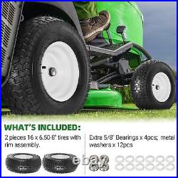 (2 Pack) 16 x 6.50-8 Tire and Wheel Set, 4 Ply Tubeless Mower Tires with Rim