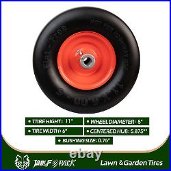 2 Pk 11x6.00-5 Flat Free Tire and Wheel, 5.875 Centered Hub 3/4 Bushings Size
