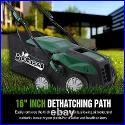 2-in-1 Electric Lawn Dethatcher with Collection Bag 16 Inch 15 Amp Scarifier
