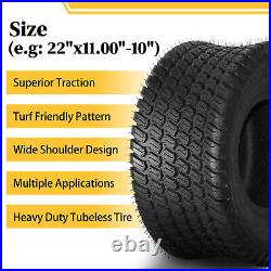 2pcs 22x11.00-10 Lawn Mower Tractor Turf Tires 4 Ply 22x11-10 Tubeless 1480Lbs