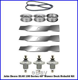 48 Mower Deck Rebuild Kit Fits John Deere D140 100 Series Blades Pulleys (120)