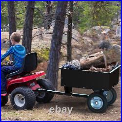 Dump Cart Tow Behind Lawn 350LB Steel Black for Lawn Tractor & ATV UTV With Wheels
