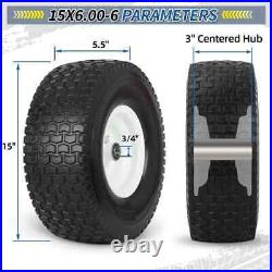 GICOOL 15x6.00-6 Flat Free Lawn Mower Tire and Wheel 2 Pcs 15x6-6nhs Riding