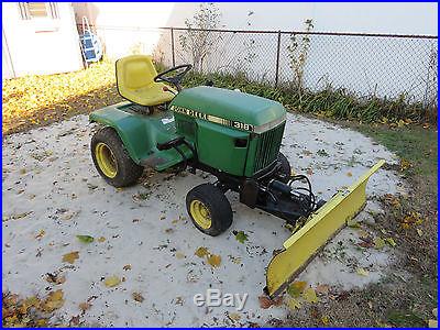 JOHN DEERE 318 GARDEN TRACTOR WITH PLOW AND MOWER DECK