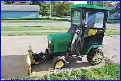 John Deere 425 lawn tractor riding mower with 60 deck, cab, hydraulic blade etc