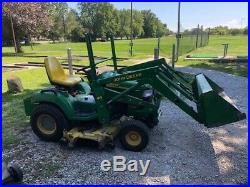 John Deere X485 lawn tractor with 62 mower deck and front end loader