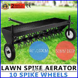 Lawn Core Plug Aerator 40 Pull Behind Ride On Mower New 10 Spike Wheels Active