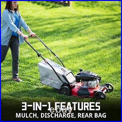 Lawn Mower Self Propelled Gas, 21-Inch Steel Deck 170cc Engine 3-in-1 Mulch, Bag
