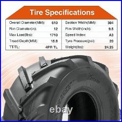 Set 2 24x12.00-12 Lawn Mower Tires 4Ply Heavy Duty Super Lug 24x12-12 Tubeless
