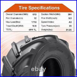 Set 2 24x12-12 Lawn Mower Tires 24x12x12 4PR Heavy Duty Tubeless Lug Replacement