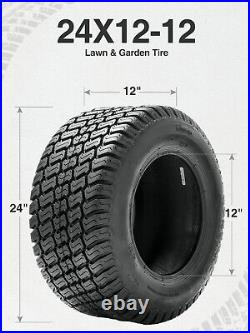 Set 2 24x12-12 Lawn Mower Tires 4Ply Heavy Duty 24x12x12 Garden Tractor Tubeless