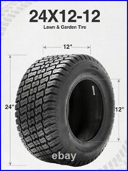 Set Of 2 24x12.00-12 Lawn Mower Tires 4Ply Heavy Duty 24x12-12 24x12x12 Tubeless