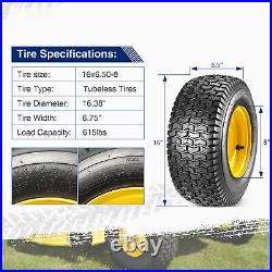 Set of 2, 16x6.50-8 Turf Tractor Lawn Mower Tires with Rim, 3/4 Bearings, 4 Ply