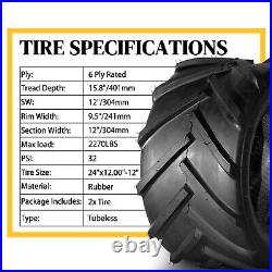 Set of 2 24x12.00-12 Lawn Mower Garden Tractor Tires 6 Ply 24x12-12 Tubeless