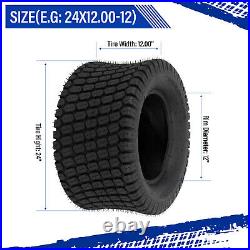 Set of 2 24x12.00-12 Lawn Mower Tractor Turf Tires 4 Ply 24x12-12 Tubeless