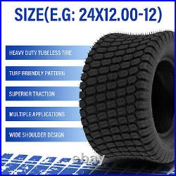 Set of 2 24x12.00-12 Lawn Mower Tractor Turf Tires 4 Ply 24x12-12 Tubeless