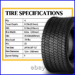 Set of 2 24x9.50-12 Lawn Mower Tractor Turf Tires Heavy Duty 4 Ply Tubeless