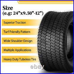 Two 24x9.50-12 24x9.5-12 24x9.5x12 Lawn Mower Tractor Turf Tires 4 Ply Rated