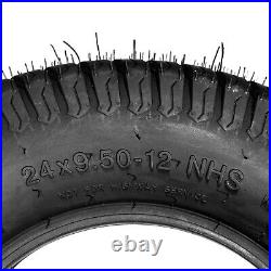 Two 24x9.50-12 24x9.5-12 24x9.5x12 Lawn Mower Tractor Turf Tires 4 Ply Rated