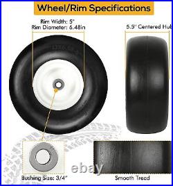 WEIZE 13x6.50-6 Lawn Mower Tractor Turf Tire with Rim Flat Free 450lbs, Set of 2
