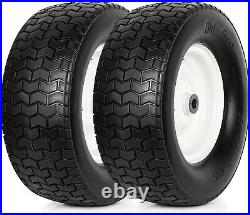 WEIZE 16x6.50-8 Lawn Mower Tractor Turf Tire with Rim, Flat Free 4 Ply, Set of 2