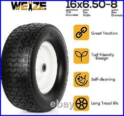 WEIZE 16x6.50-8 Lawn Mower Tractor Turf Tire with Rim, Flat Free 4 Ply, Set of 2
