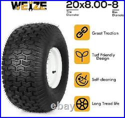 WEIZE 20x8.00-8 Lawn Mower Tractor Turf Tire with Rim, 4 Ply Tubeless, Set of 2