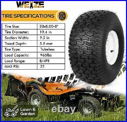 WEIZE 20x8.00-8 Lawn Mower Tractor Turf Tire with Rim, 4 Ply Tubeless, Set of 2